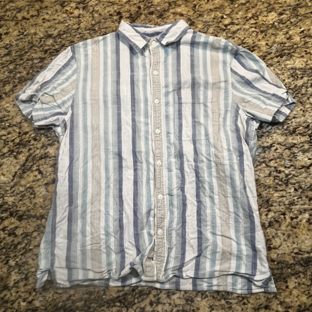 American Eagle‎ Mens Short Sleeve Striped Button Up Shirt Blue Medium